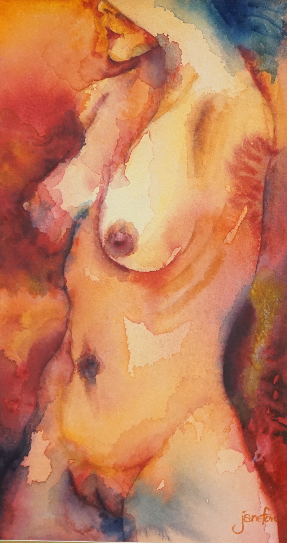 Jane Ford (b.1944), watercolour, Study of a nude lady, inscribed label verso, signed, 34 x 18cm